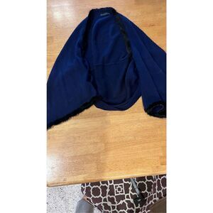 JOCELYN BLUE ANGORA RABBIT FUR TRIM SWEATER SHAWL CAPE  SCARF W/ SLEEVES SIZE M